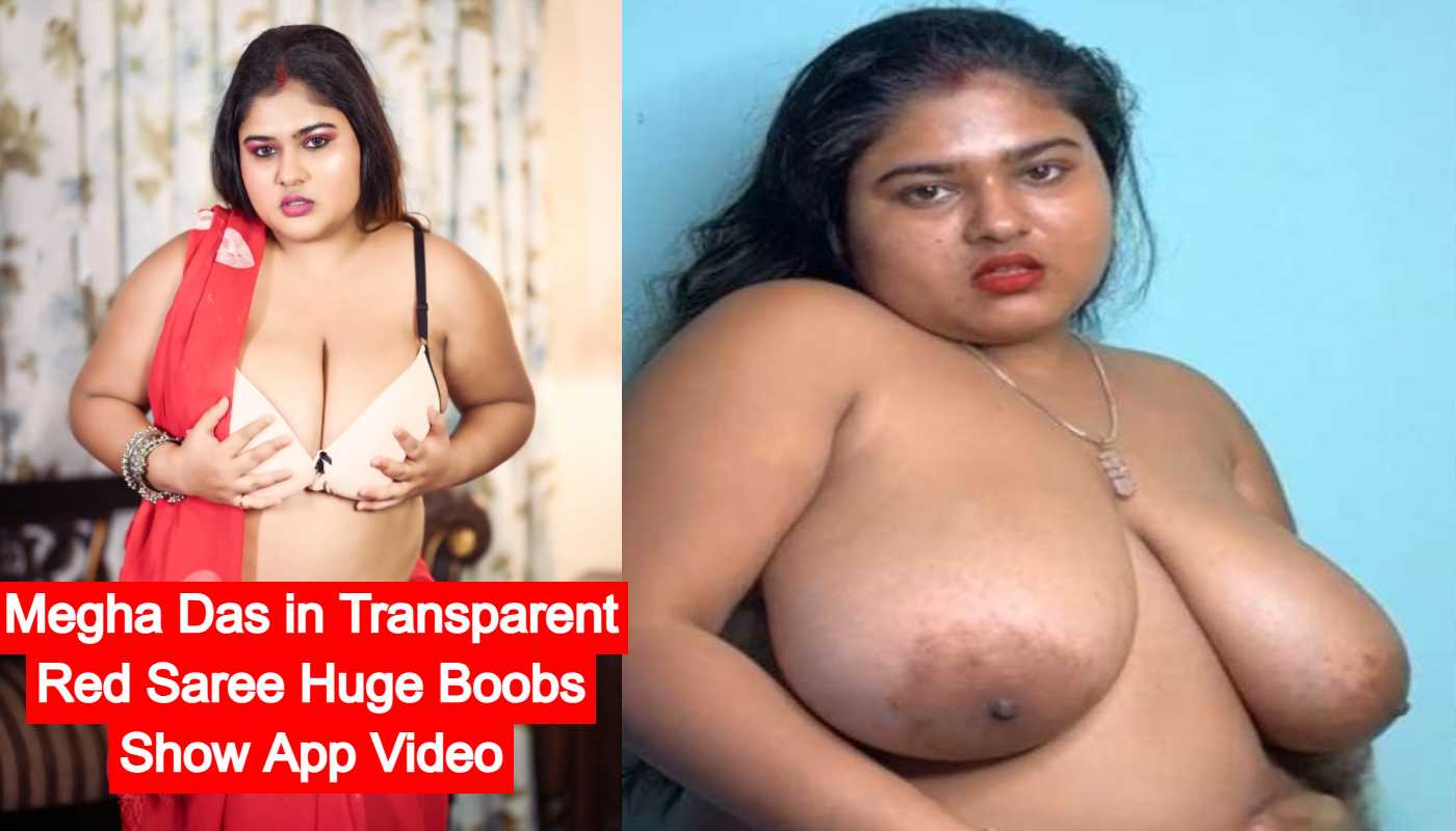 Megha Das in Transparent Red Saree Huge Boobs Show App Video
